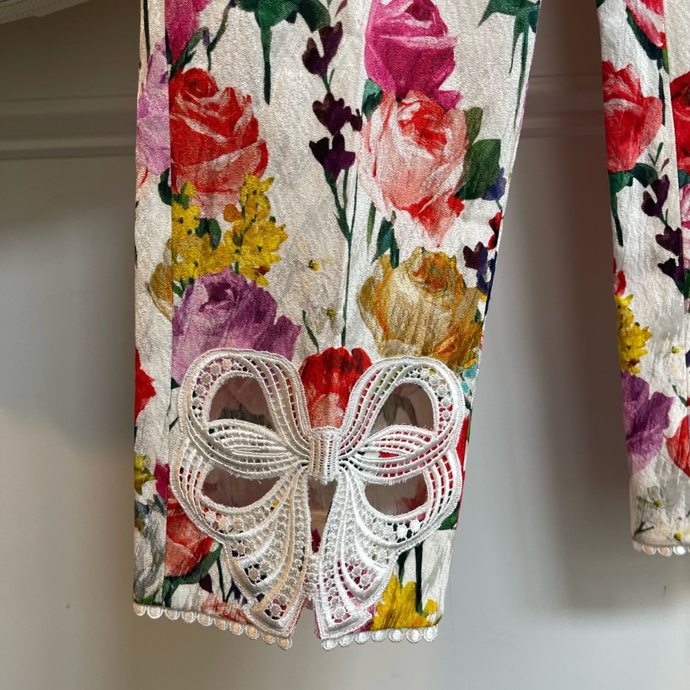 Blumarine Floral Print Pants w/ Lace Bow Hem – Statement Luxury Trousers 38 eu - Picture 3 of 8